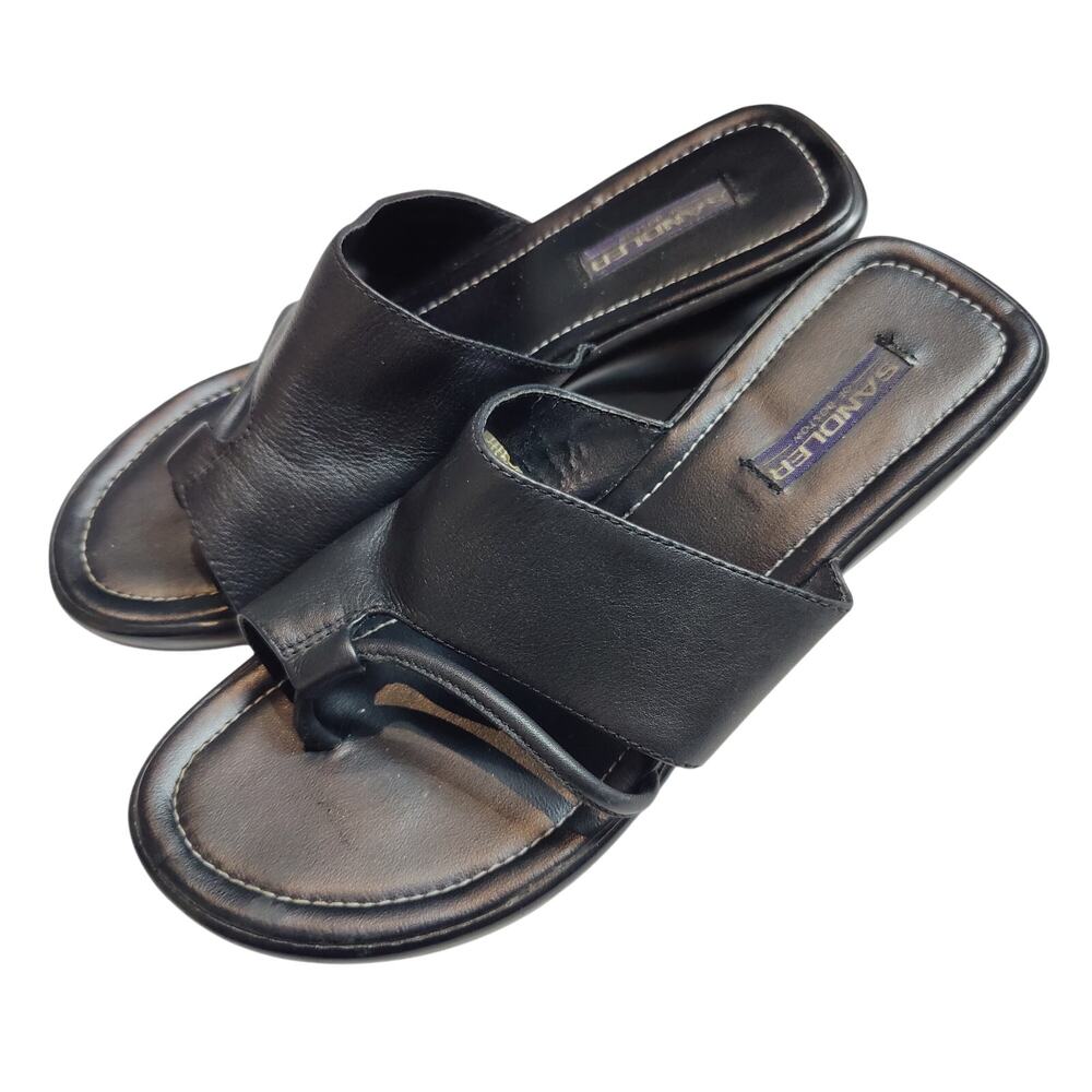 Vintage Y2K Sandler of Boston Women's size 7.5 Black Slide Sandals Square Heel
